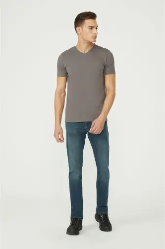 Men's Charcoal T-shirt 100% Cotton V-Neck Regular Fit E001001 - 3