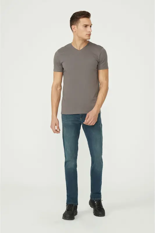 Men's Charcoal T-shirt 100% Cotton V-Neck Regular Fit E001001 - 3