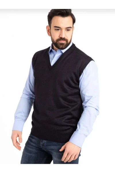 Men's Checked V-Neck Thin Knit Sweater - GENEL MARKALAR (1)