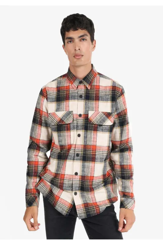 Men's checkered orange long-sleeved shirt - COLIN’S