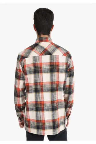 Men's checkered orange long-sleeved shirt - COLIN’S (1)