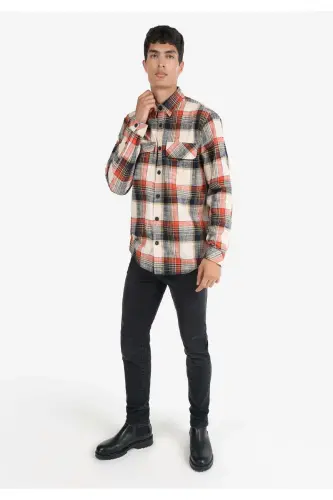 Men's checkered orange long-sleeved shirt - 3