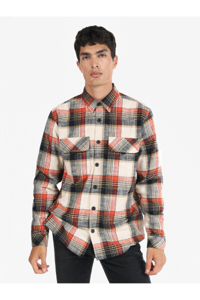 Men's checkered orange long-sleeved shirt - 1