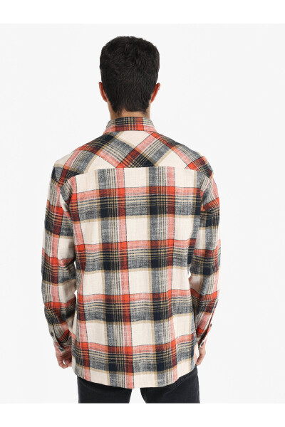 Men's checkered orange long-sleeved shirt - 2