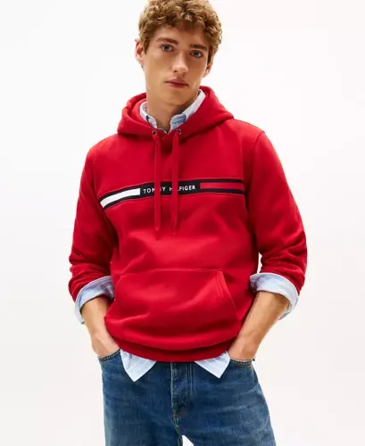 Men's Chest Logo Hoodie - Medium Red 