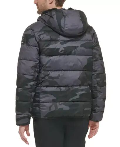 Men's Chevron Stretch Jacket With Sherpa Lined Hood - Black Camo - CALVIN KLEIN (1)