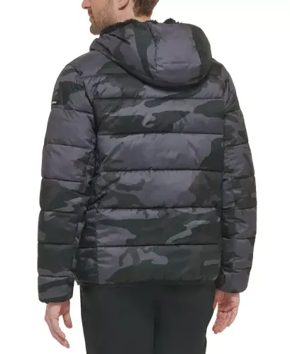 Men's Chevron Stretch Jacket With Sherpa Lined Hood - Black Camo - CALVIN KLEIN (1)