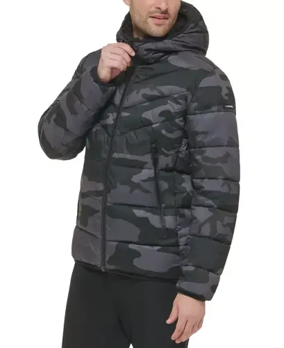 Men's Chevron Stretch Jacket With Sherpa Lined Hood - Black Camo - 3