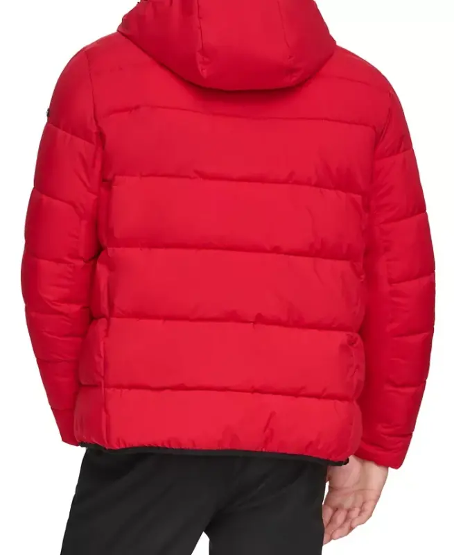 Men's Chevron Stretch Jacket With Sherpa Lined Hood-Deep Red - 2