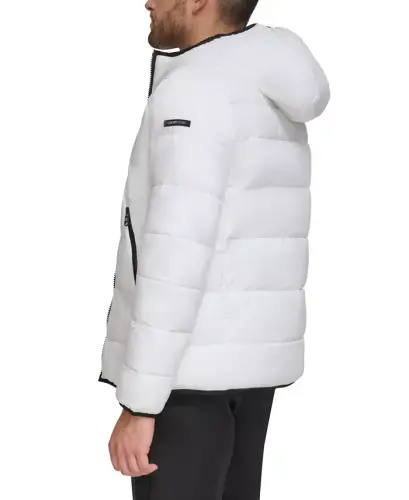 Men's Chevron Stretch Jacket With Sherpa Lined Hood - White - CALVIN KLEIN (1)