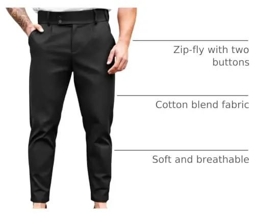 Mens Chino Pants Slim Fit Stretch Skinny Tapered Dress Pant Casual Trousers | High-Waisted, Slim Tapered Fit Slacks, Flat Front Design, Stretch Fabric, Multi Pockets, Work Dress Pants, Business Casual - 4