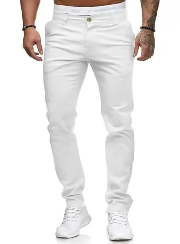 Mens Chinos Slim Fit Stretch Flat-Front Skinny Dress Pants - 1