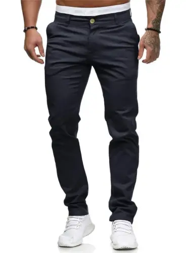 Mens Chinos Slim Fit Stretch Flat-Front Skinny Dress Pants - HUNGSON (1)