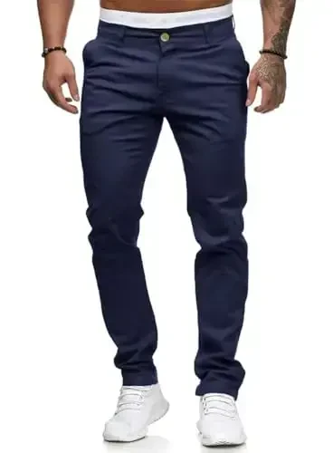Mens Chinos Slim Fit Stretch Flat-Front Skinny Dress Pants - MODAZONE