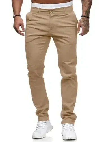 Mens Chinos Slim Fit Stretch Flat-Front Skinny Dress Pants 