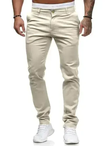 Mens Chinos Slim Fit Stretch Flat-Front Skinny Dress Pants - MODAZONE