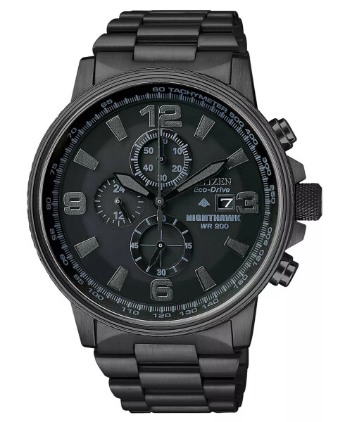 Men's Chronograph Eco-Drive Nighthawk Black Ion Plated Stainless Steel Bracelet Watch 43mm CA0295-58E No Color - 1