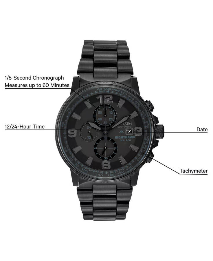 Men's Chronograph Eco-Drive Nighthawk Black Ion Plated Stainless Steel Bracelet Watch 43mm CA0295-58E No Color - 2