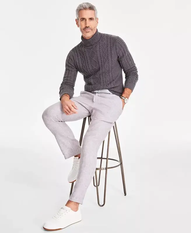 Men's Chunky Turtleneck Sweater, Created for Modazone - Charcoal Heather - 4