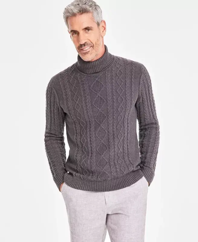 Men's Chunky Turtleneck Sweater, Created for Modazone - Charcoal Heather - 1