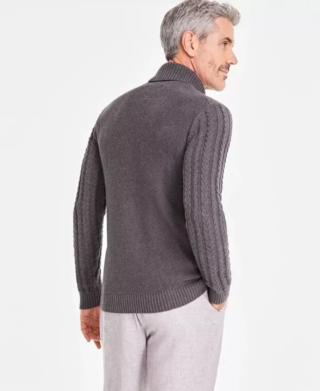Men's Chunky Turtleneck Sweater, Created for Modazone - Charcoal Heather - 2