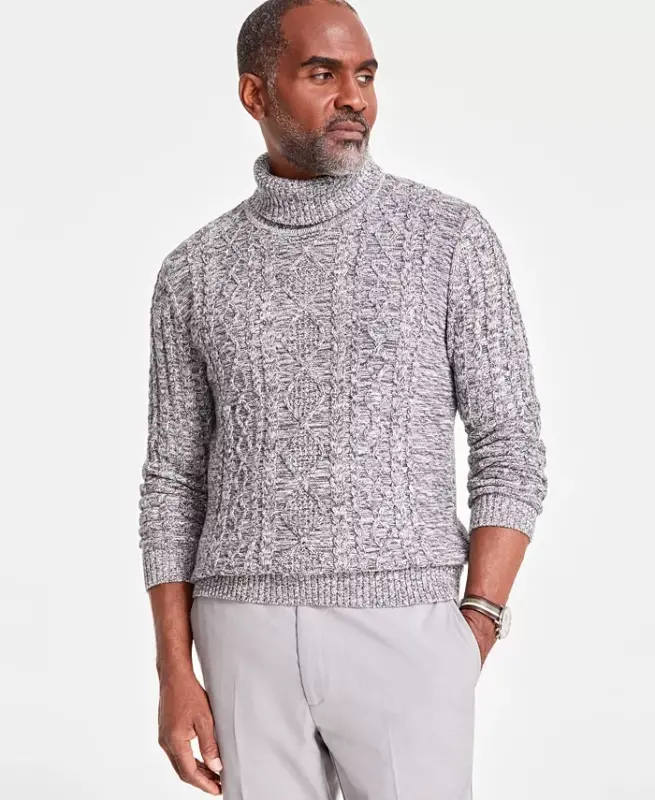 Men's Chunky Turtleneck Sweater, Created for Modazone - Dark Grey - 1