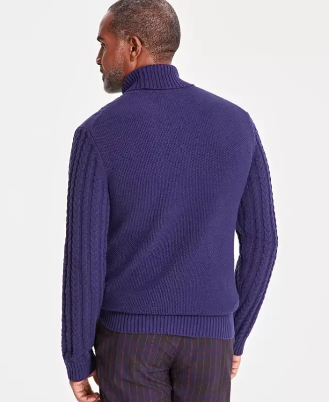 Men's Chunky Turtleneck Sweater, Created for Modazone - Navy Blue - 2
