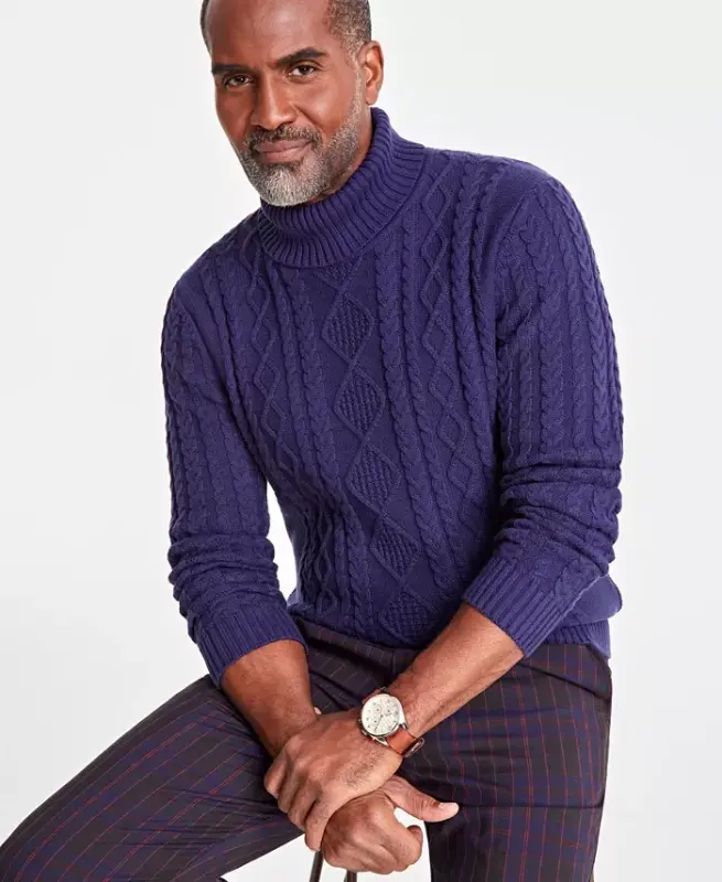 Men's Chunky Turtleneck Sweater, Created for Modazone - Navy Blue - CLUB ROOM