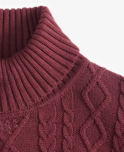 Men's Chunky Turtleneck Sweater, Created for Modazone - Red Plum - 3