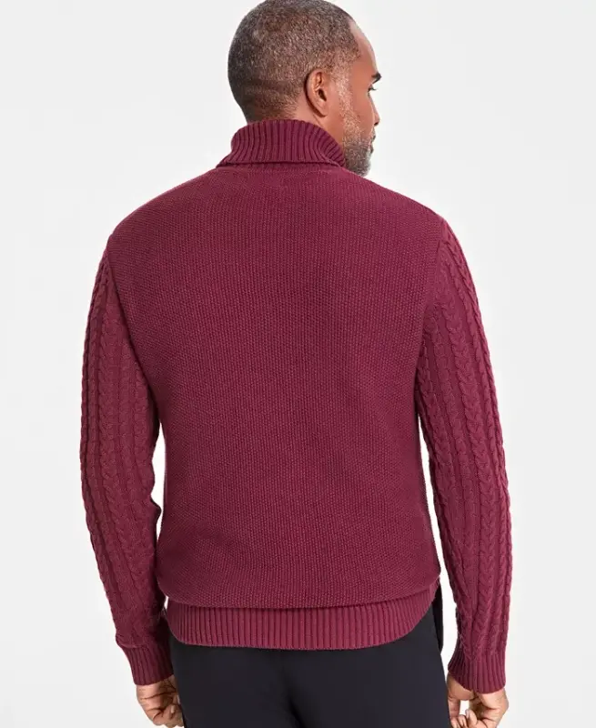 Men's Chunky Turtleneck Sweater, Created for Modazone - Red Plum - 2
