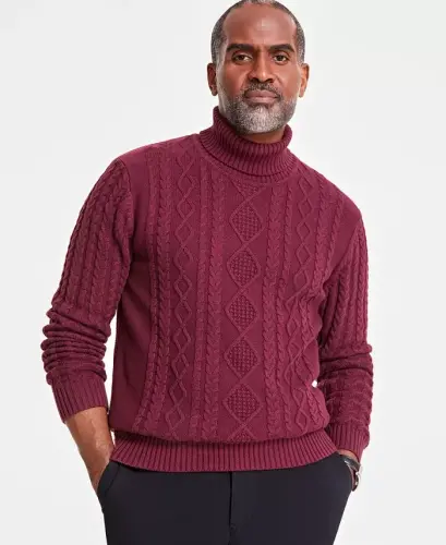 Men's Chunky Turtleneck Sweater, Created for Modazone - Red Plum 