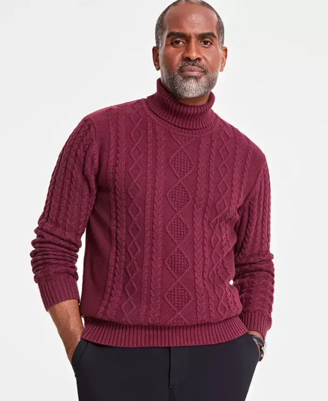 Men's Chunky Turtleneck Sweater, Created for Modazone - Red Plum - 1