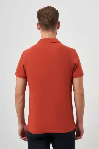Men's Cinnamon Basic Plain 100% Cotton Slim Fit Narrow Cut Short Sleeve Polo Neck T-Shirt - 5