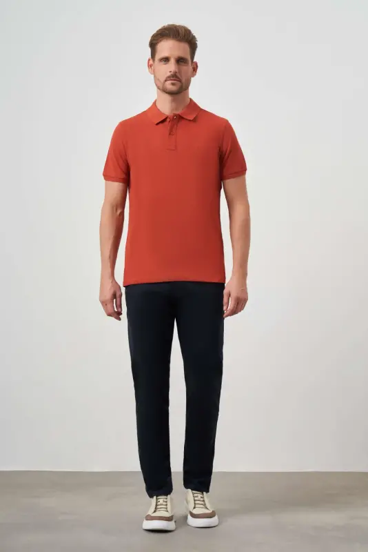 Men's Cinnamon Basic Plain 100% Cotton Slim Fit Short Sleeve Polo T-Shirt - 4