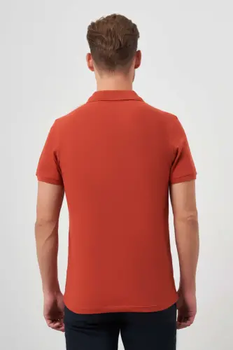 Men's Cinnamon Basic Plain 100% Cotton Slim Fit Short Sleeve Polo T-Shirt - 5