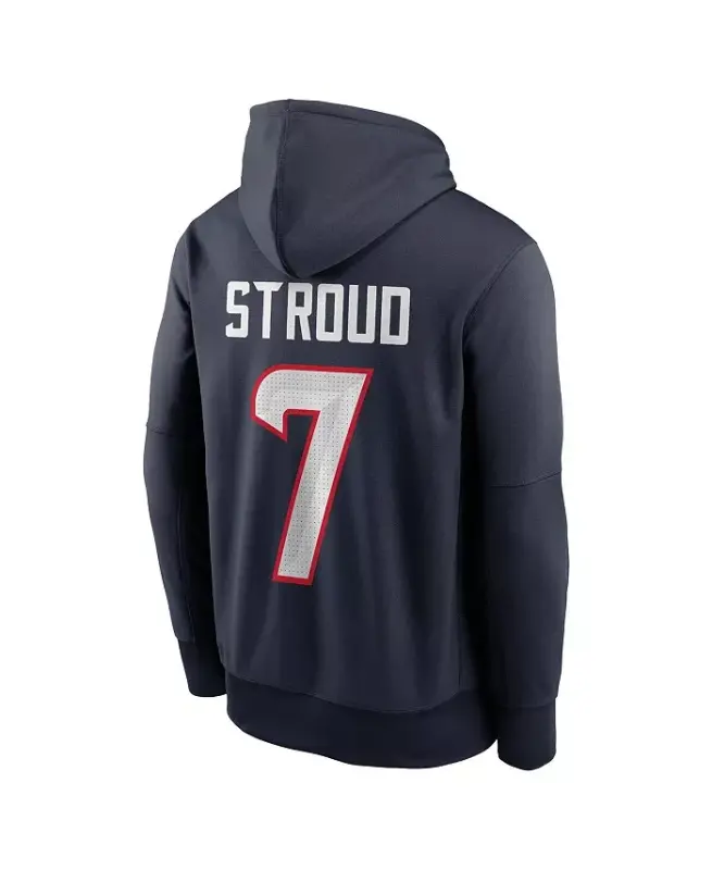 Men's C.J. Stroud Navy Houston Texans Player Name Number Performance PulloverHoodie - 3
