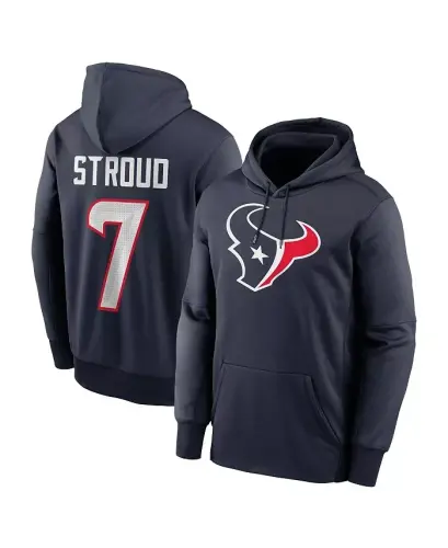 Men's C.J. Stroud Navy Houston Texans Player Name Number Performance PulloverHoodie - 1