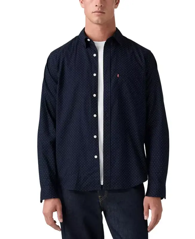 Men's Classic 1 Pocket Regular-Fit Long Sleeve Shirt-Dot Nightwatch - 1
