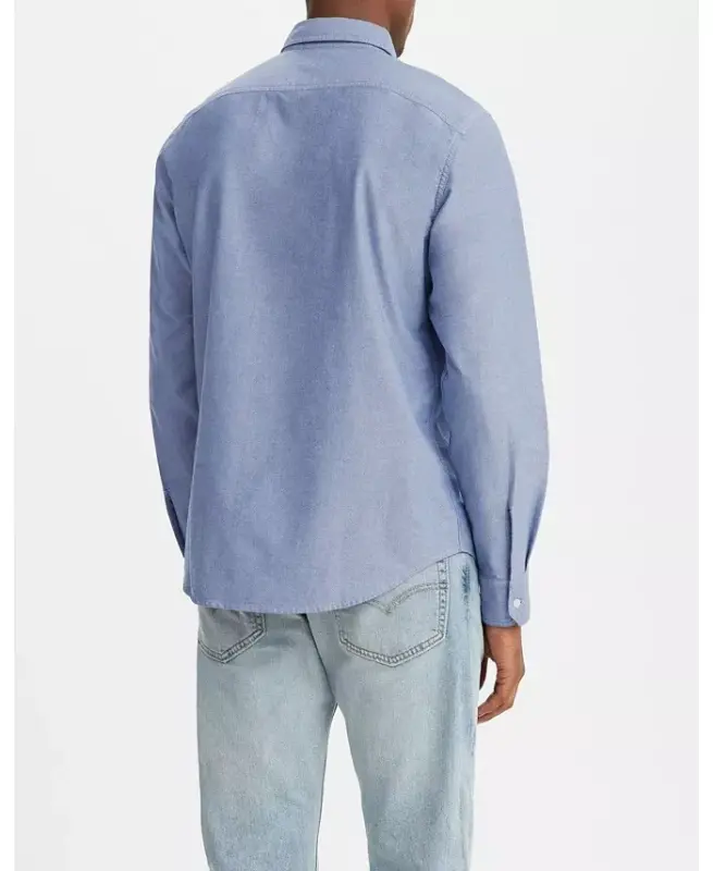Men's Classic 1 Pocket Regular-Fit Long Sleeve Shirt-Navy Peony - 2
