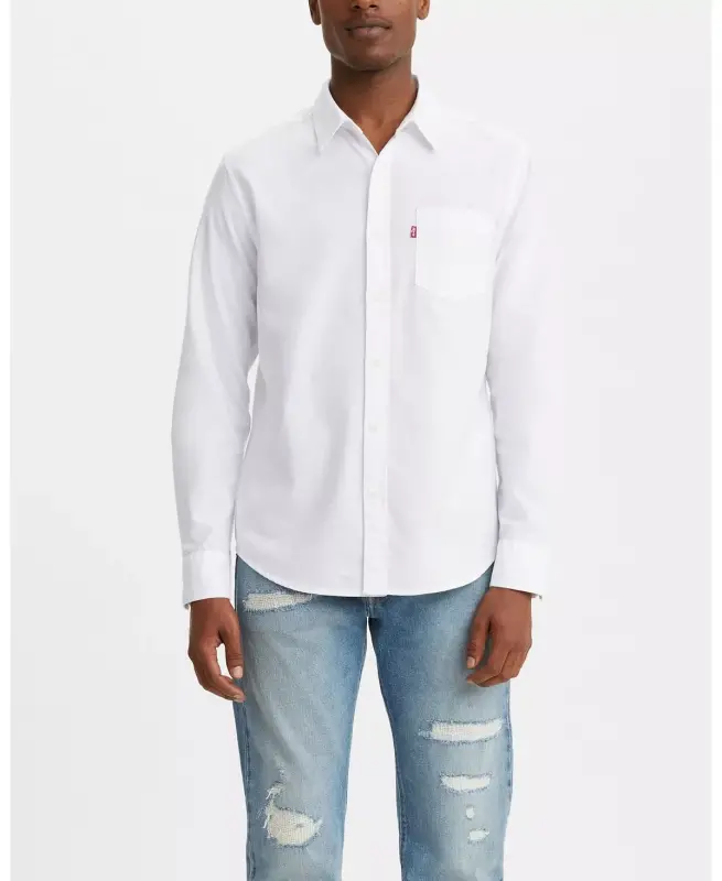 Men's Classic 1 Pocket Regular-Fit Long Sleeve Shirt-White 17 - LEVI'S
