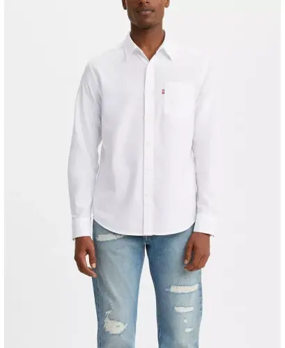 Men's Classic 1 Pocket Regular-Fit Long Sleeve Shirt-White 17 