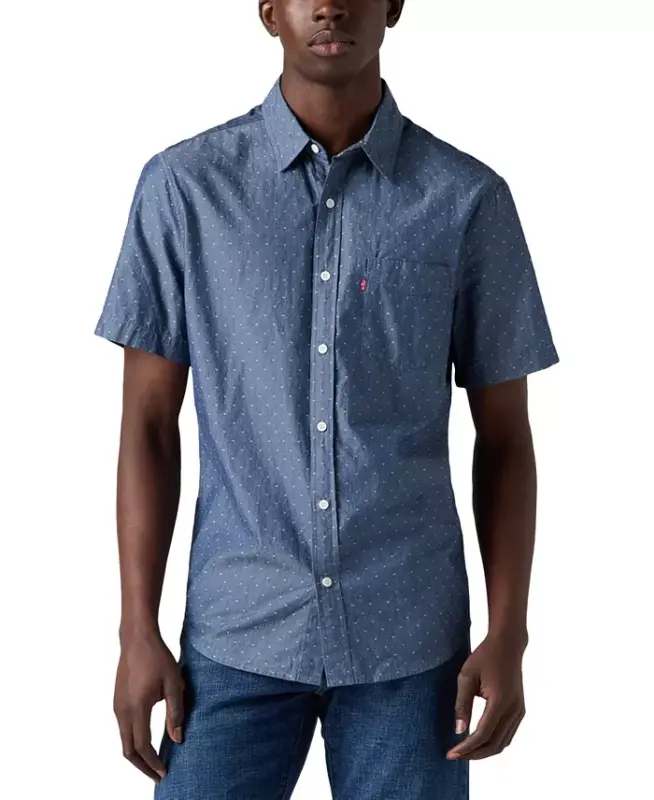 Men's Classic 1 Pocket Short Sleeve Regular Fit Shirt-Blue - 3