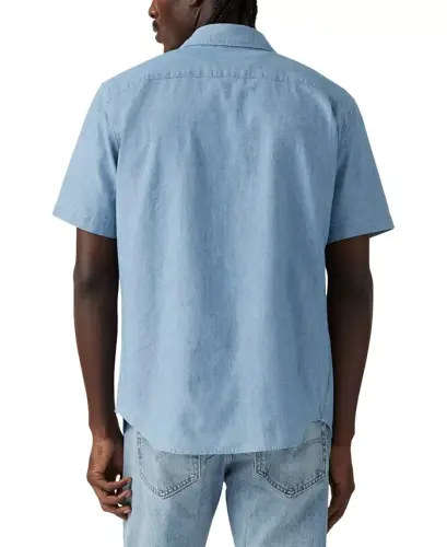 Men's Classic 1 Pocket Short Sleeve Regular Fit Shirt-Blue - 2