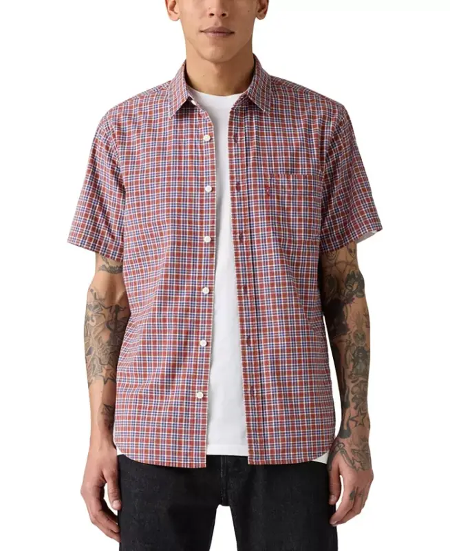 Men's Classic 1 Pocket Short Sleeve Regular Fit Shirt-Landon Pld Henna Poplin - LEVI'S