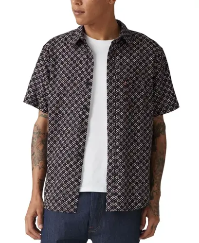 Men's Classic 1 Pocket Short Sleeve Regular Fit Shirt - Quinn Geo Jet Black 
