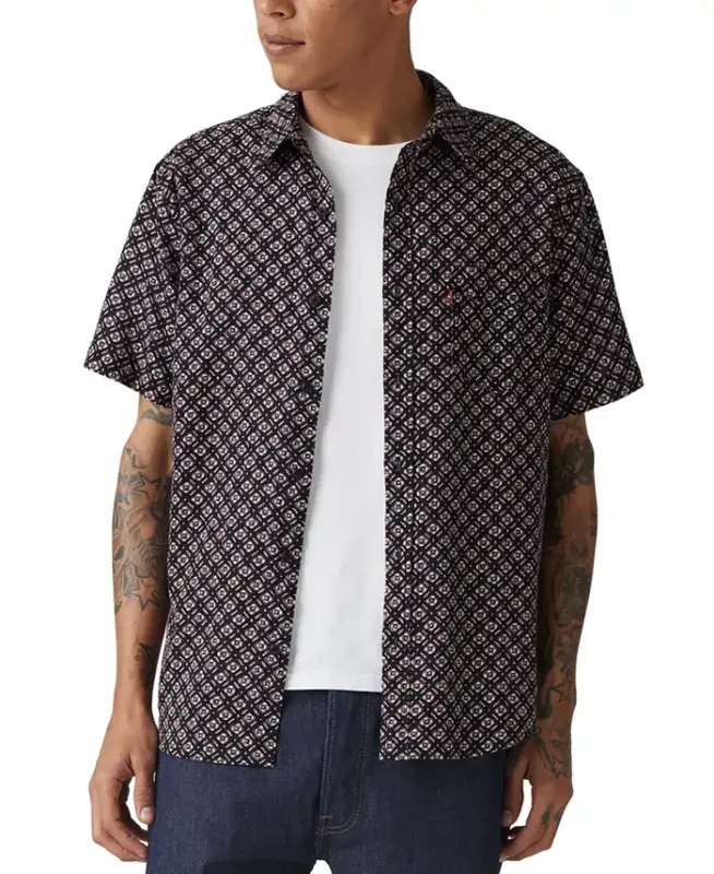 Men's Classic 1 Pocket Short Sleeve Regular Fit Shirt - Quinn Geo Jet Black - 1