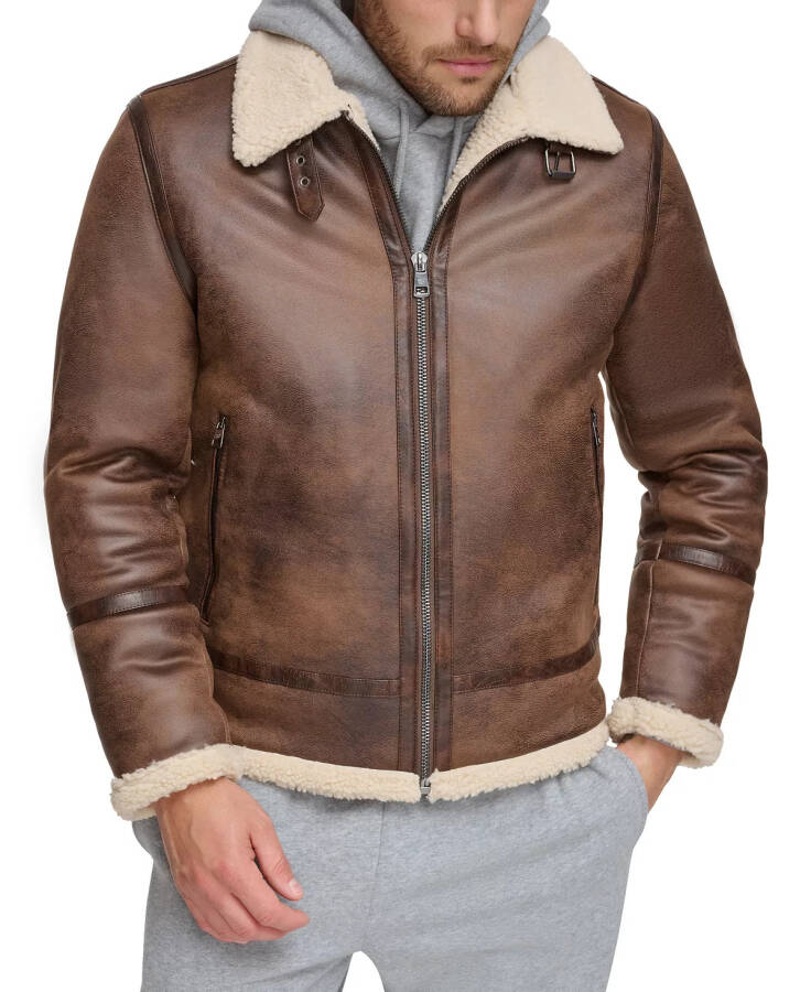 Men's Classic Faux Shearling B-3 Bomber Jacket Brown - 1