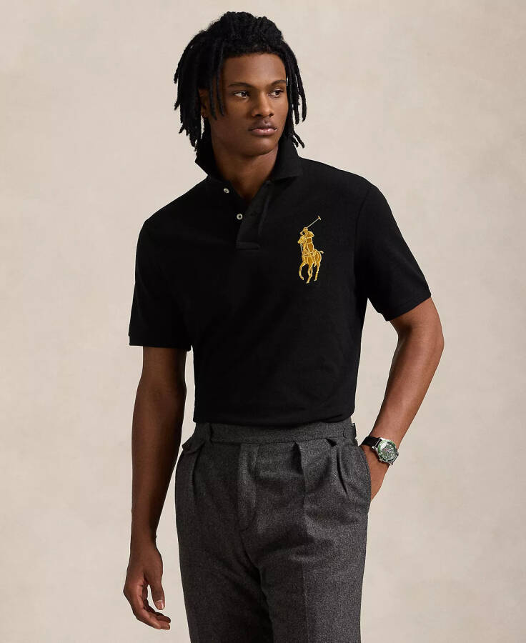 Men's Classic-Fit Big Pony Mesh Polo Shirt Black - 1