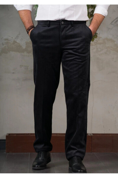 Men's Classic Fit Black Velvet Pants - 1