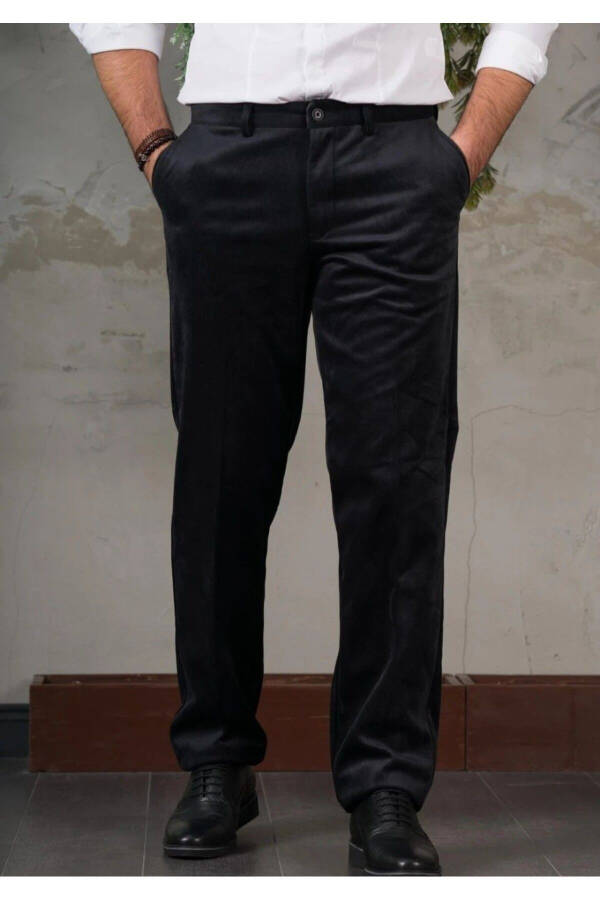 Men's Classic Fit Black Velvet Pants - 1